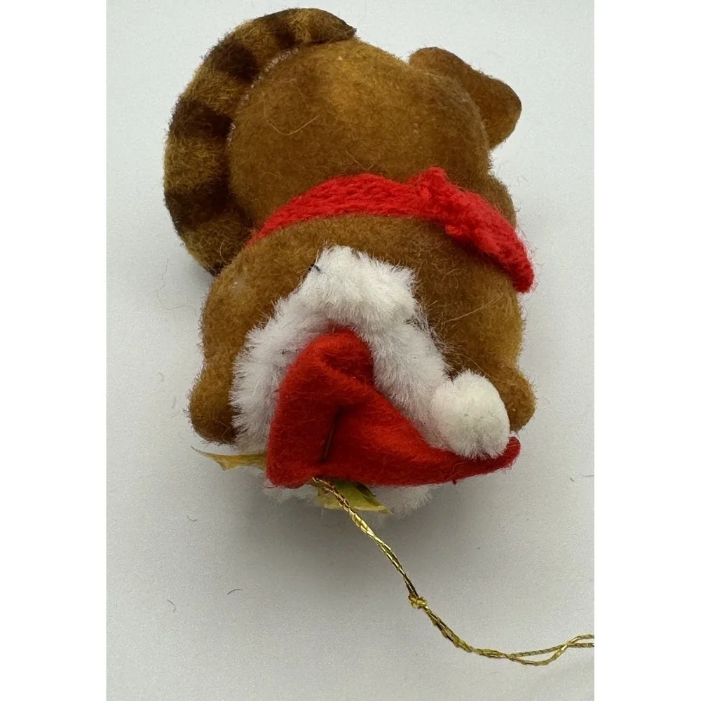 Vintage Flocked Raccoon Critter Sitters by Morgan Inc. Christmas Ornament 1970's